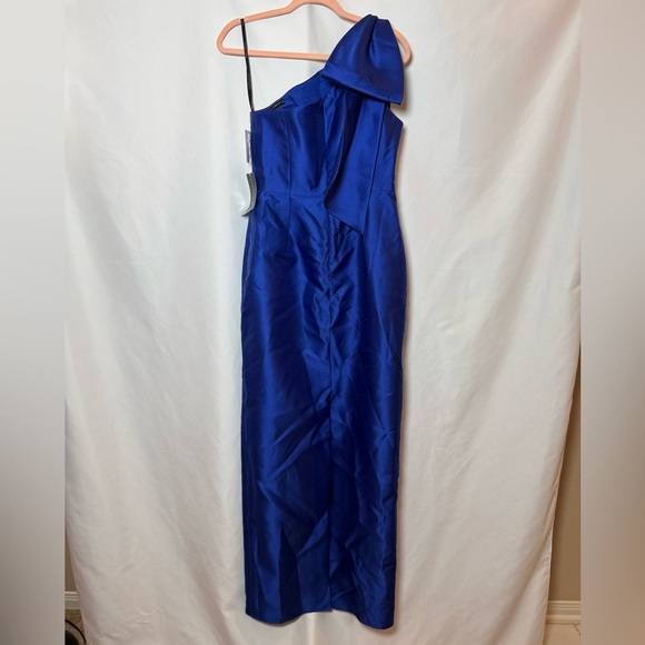 Alfred Sung Oversized Bow One-Shoulder Satin Twill Maxi Dress Cobalt Blue 6R - Picture 3 of 11